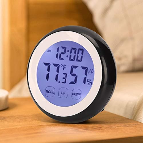 HERCHR Réveil de Voyage, Horloges Numériques LCD Horloge Digitale avec Température, Humidité pour Voyages, Chambre, Bureau, Reveil Matin a Piles