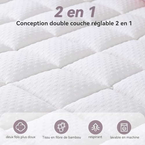 Surmatelas en mousse à mémoire de forme 180 x 200 cm, hauteur 10 cm, avec 4 bandes antidérapantes, deux niveaux de dureté H2 certifié Oeko-TEX®