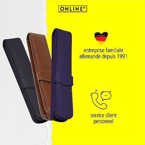 ONLINE Étui En Cuir Pour Un Stylo │ Trousse Elégante Pour Toutes Les Marques │ Cuir Véritable, Porte-Stylo Noir │ Cadeau Pour Toute Occasion │ Dimensions : (Lxlxh) 14,5 X 2,5 X 2,5 Cm