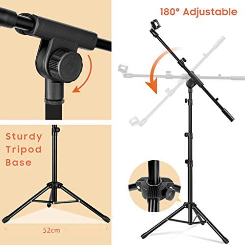 CAHAYA Pied de Microphone au Sol Mobile 2 en 1 Trépied en Métal avec Deux Clips Différents Réglable et Pliable Support pour Concerts Conférence Vidéo Scène Mariages CY0239