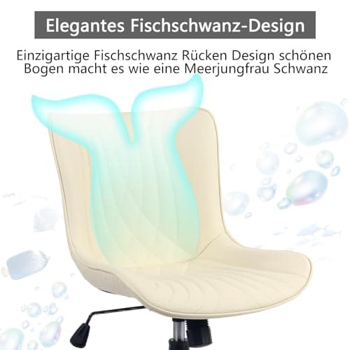 YOUTASTE Chaise de Bureau, Fauteuil Ergonomique avec Cuir PU, Chaise Pivotante avec roulettes & Dossier, Réglable en Hauteur et Fonction Bascule, pour Bureau, Chambre, Capacité 136kg, Beige