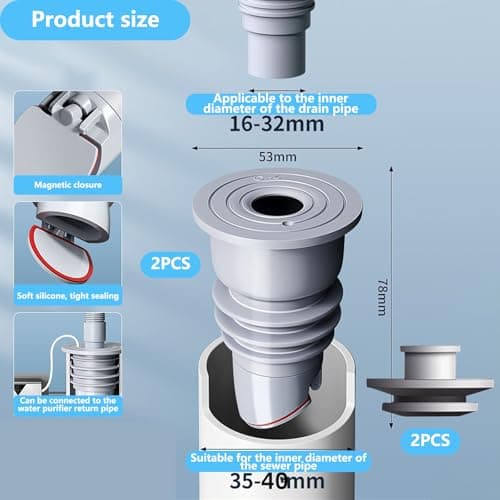 WISIRENT Joint de Tuyau de Machine à Laver, 2 Pièces 35-40mm Gris Bouchon Anti Odeur Machine à Laver Bouchon D'Étanchéité de Tuyau D'Évacuation, Joint de Tuyau de Vidange Déodorant pour Domestique