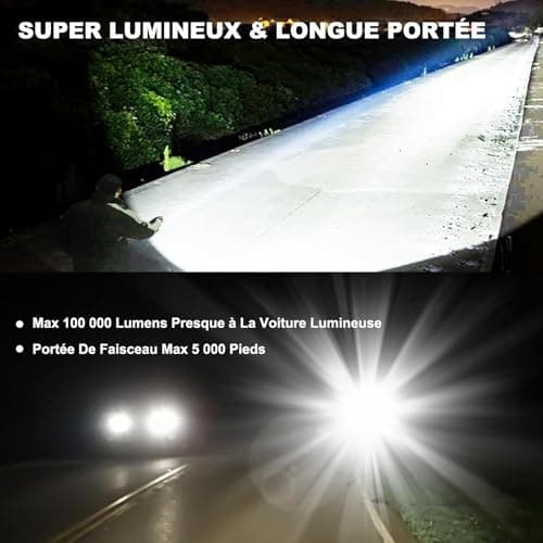 Lampe Torche LED Ultra Puissante, 100 000 Lumens Lampe Torche LED Rechargeable, 7 Modes Super Lumineuse, Longue Durée, IPX7 Étanche Idéal Pour Camping, Randonnée Et Urgences