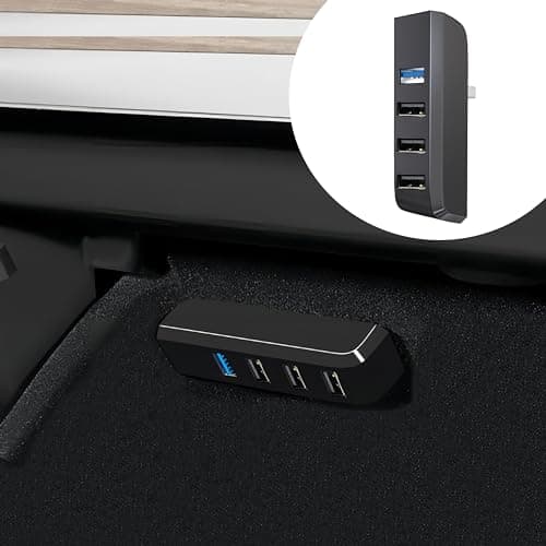 Leikaendi Boîte à Gants Hub USB pour Tesla Model Y 2021-2024 et Model 3 2021-2023, 4-en-1 Multi-Port Station d'accueil Accessoires pour dashcam Flash Drive Chargeur Transfert de données Jeux Musique
