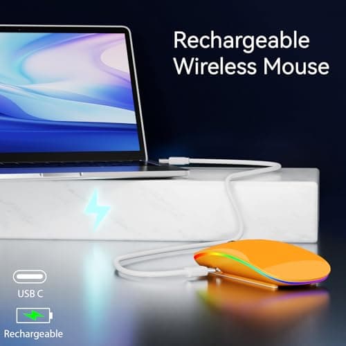 Uiosmuph G18 Souris sans Fil Rechargeable, Souris Bluetooth (BT 5.1+2.4G sans Fil), Silencieuse Gaming Souris et Ergonomique (1200-1600-2400-4800) pour Portable, PC, Ordinateur, Mac (Orange)