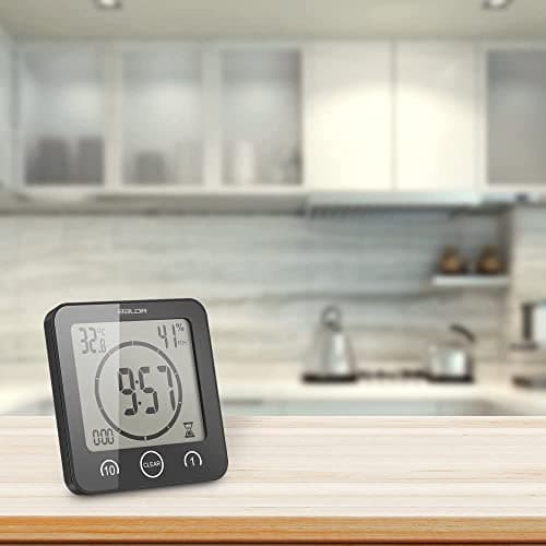 HONPHIER Horloge De Salle De Bain Horloge De Douche Numerique éCran Minuterie à éCran Tactile avec Affichage D'Humidité De La TempéRature pour Douche De Salle De Bain Cuisine (Noir)