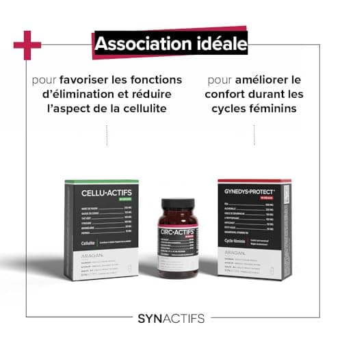 ARAGAN - Synactifs - Circactifs Pilulier - Complément Alimentaire Circulation Jambes Lourdes - Vigne Rouge, Raisin, Citron, Vitamines - 60 gélules - 1 mois à 2 mois de prise - Fabriqué en France