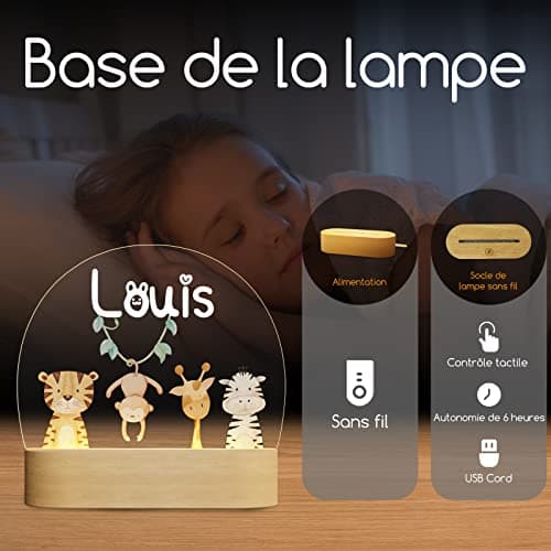 Giftove Veilleuse Bébé Personnalisé avec Prénom & Date - Cadeau Naissance Garcon et Fille Original - Idee Cadeau de Nouveau né & Bapteme - Cadeau Bebe Naissance - Deco Chambre Bebe/Enfant - Lampe Bebe