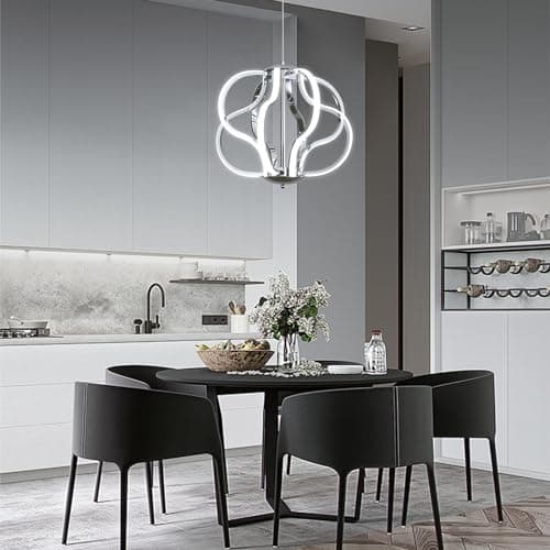 ZenithBeam Led Moderne Lustre Salon, Chrome Suspension Luminaire Avec TéLéCommande, Ligne De Lampe De DéCoration Artistique à Intensité Variable 40W 8 LumièRes Lustre Chambre Pour Salon, Cuisine