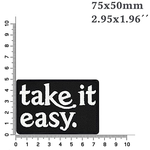 Écusson amusant "take it easy" Écusson en jean à coudre/à repasser | Écusson Biker pour tous les tissus | Réparation de vêtements Sticker Appliqué en tissu 75x75mm