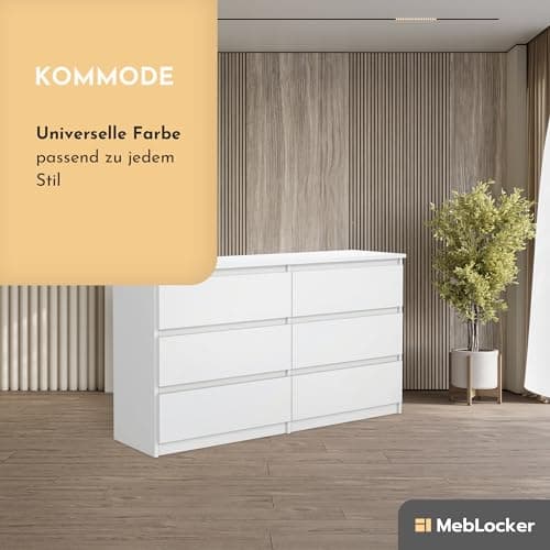 MebLocker Commode à 6 tiroirs, 120 cm, idéale pour Le Salon, la Chambre à Coucher, la Chambre d'enfant, la Chambre d'adolescent et Le Bureau, Solution Moderne et élégante (Blanc)