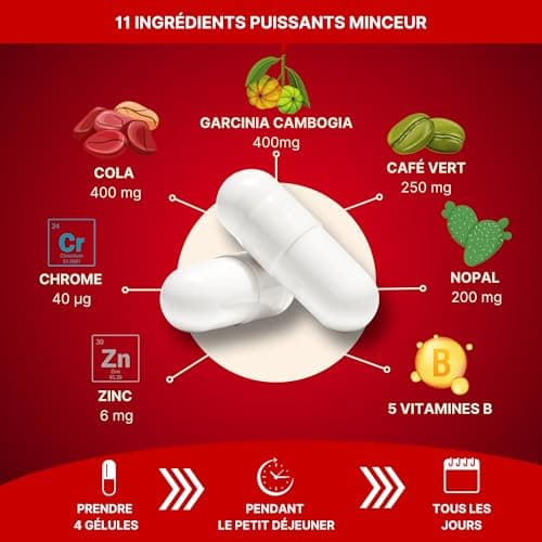 Active Burn - extra puissant - Métabolisme – Énergie - Garcinia Cambogia - Café vert – Nopal – Noix de Cola – 7 Vitamines et minéraux 120 gélules