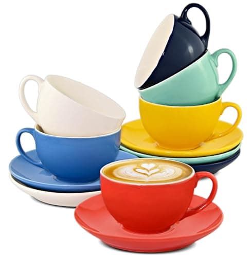 Cosumy 6 Tasses à Cappuccino avec Soucoupes - Céramique Colorée - 180ml - Avec Boîte Cadeau - Maintient le Cafe Chaud