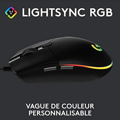 Logitech G203 LIGHTSYNC USB Souris Gaming avec Éclairage RVB Personnalisable, 6 Boutons Programmables, Capteur Niveau Gaming, 8 000 PPP, Ultra-Léger - Noire