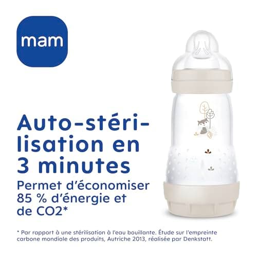 MAM - Lot de 2 biberons Easy Start Anti-Colique 2+ mois débit moyen (2 x 260 ml) Menthe + Coton – Biberon pour réduire les coliques et l'inconfort de bébé – Biberon bébé compatible avec l'allaitement
