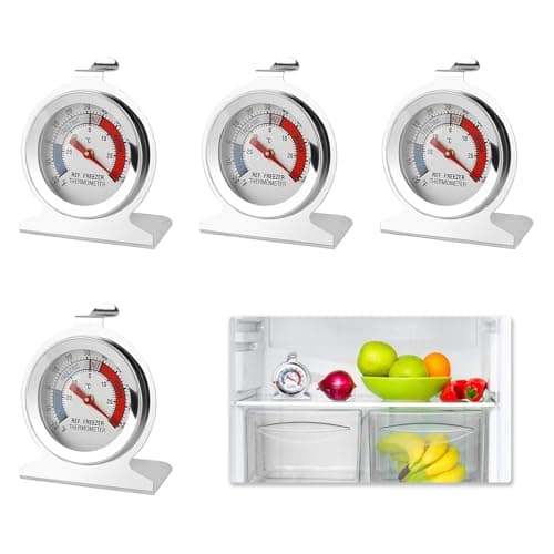 4 Pièces Thermomètre Congélateur, Thermometre Frigo en Acier Inoxydable pour Réfrigérateur et Congélateur, Plage de Température -30°C à 30°C / -20°F à 80°F, Cadran Large et Clair, Installation Facile