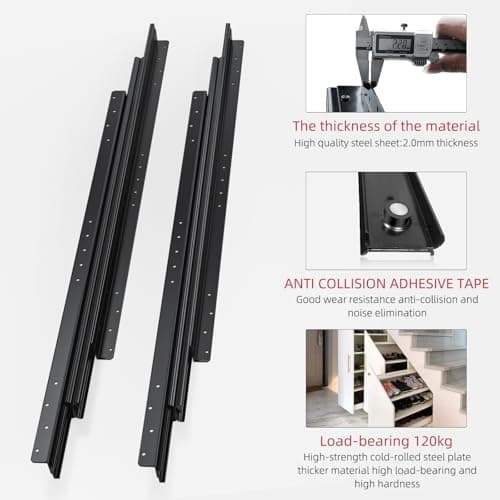 AOLISHENG Glissières de tiroir à roulement montés sur le fond, 800-1850mm rails lourds glissières à roulement à billes, armoires à chaussures Glissières, 1 paire