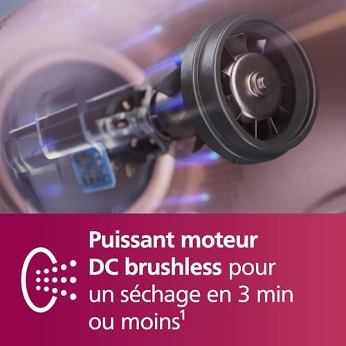 Philips Sèche-cheveux Philips High Speed 8000 Series, ThermoShield Advanced, ionique, embout de coiffage et diffuseur, soin du cuir chevelu, 1400 W, champagne rosé, modèle BHD837/10