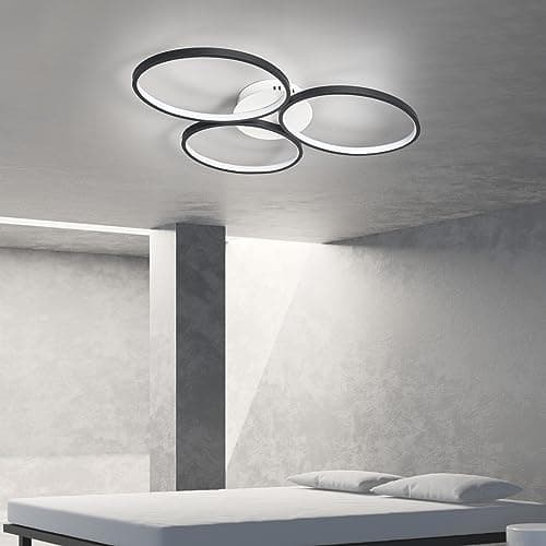 Hsyyz Plafonnier LED de salon,Plafonnier de chambre à coucher Lampe de salle à manger Plafonnier de salon,Moderne Lustre à intensité variable Cuisine Table à manger Lampe suspendue (Blanc + noir)