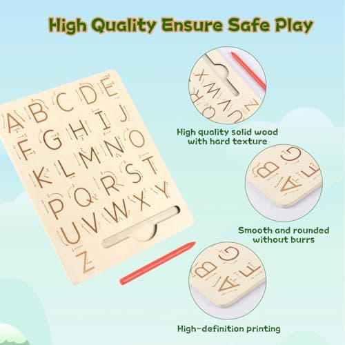 Planche de Traçage de Lettre en Bois Double Face, Lettres Trace ABC, Jouet Educatif Montessori pour Maternelle, ABC Alphabet Game Lettres D'entraînement, Préscolaire Cadeau pour 3 4 5 Ans Enfants
