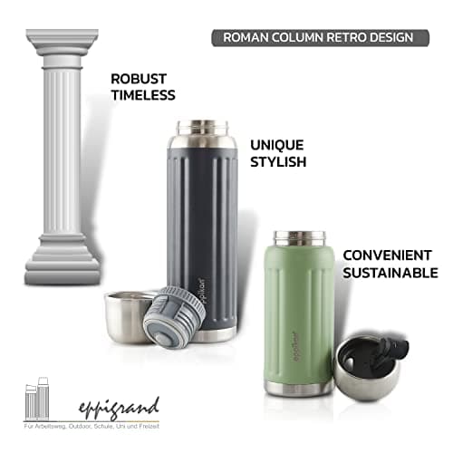 eppikan eppiGrand Gourde Isotherme 500ml - Bouteille Isotherme inox, étanche, sans BPA, avec couvercle Click & Go (Moss Green, 500 ml)