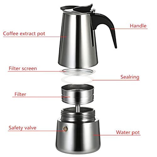 Fichiouy 300 ml Portable Espresso Cafetière Moka Pot En Acier Inoxydable avec Cuisinière Électrique Filtre Percolateur Café Brasseur Bouilloire Pot
