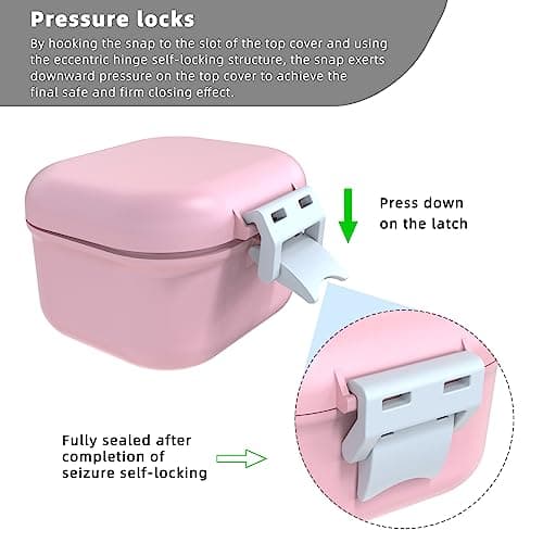 ARGOMAX Boîte de prothèse anti-fuite, boîte à prothèses dentaires portable avec tamis, pour prothèses dentaires et appareils dentaires (rose + blanc).