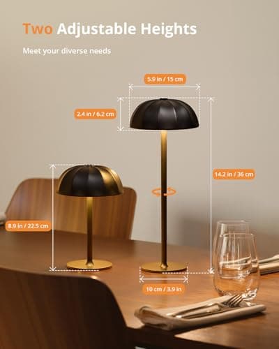wowatt Lampe de Table Sans Fil, 3 Températures de Couleur et Gradation Continue Lampe Tactile, IP54 Lampe Exterieur Rechargeable USB, Deux Hauteurs Réglables pour Chambre à Coucher, Patio, Restaurant