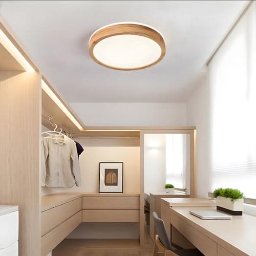 WayLuoung Plafonnier LED En Bois | Ø30cm 3000K 1620Lm 18W | Plafonnier Rond En Bois Naturel À 360°, Chambre À Coucher, Salon, Chambre D'Enfant, Cuisine, Salle À Manger, Maison, Bureau (Blanc Chaud)