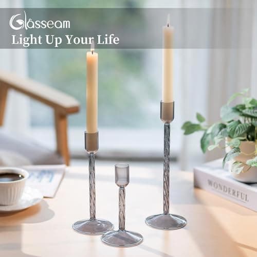 Glasseam Chandelier en Verre Bougeoir Noir : Set De 3 Bougeoirs DéCoration Bougeoir pour Bougie BâTon Moderne Bougeoir pour Bougie BâTon pour NoëL Salon Table DéCoration De Table