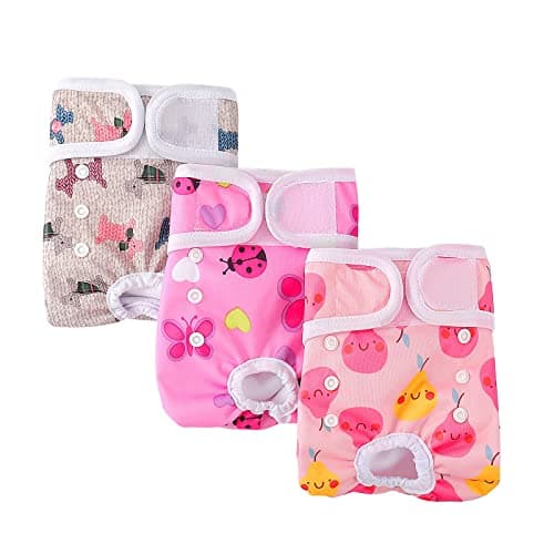 COMSLE Couche pour Chien Femelle Lavable (Lot de 3), Réutilisables Culottes Hygiéniques Très Absorbantes Chiennes Chaleurs, Culotte pour Chien Femelle en Chaleur et Incontinentes, Fleurs Roses XS