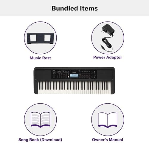 Yamaha PSR-E383 Clavier portable pour débutants, 650 voix d'instruments authentiques avec touches tactiles et une polyphonie de 48 notes