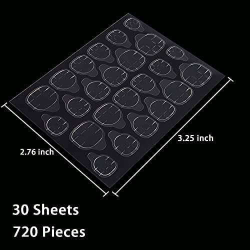 Laza 720 Pcs Thin Breathable Adhesive Tabs Fake Nail Glue Sticker 30 Sheets Super Sticky Double Sided Tips (Germany Jelly Gel) Flexible for Acrylic False Nails Manicure Tape