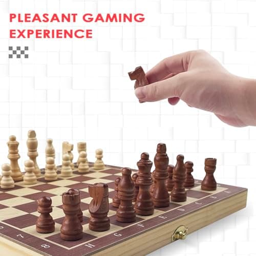 Tekenewbse Echiquier, 29 × 29 cm Jeu D'Échecs en Pliable Echiquier Bois Main Massif, Deluxe Echecs Magnétique, Portable Chess Board Echequier pour Enfants Adultes Fête Voyage