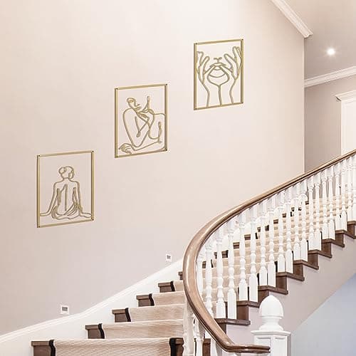XIAOMAGG Lot de 3 décorations murales en métal doré - Décoration murale simple - Art moderne abstrait - Corps féminin - Décoration murale à suspendre pour chambre à coucher, salon, salle de bain