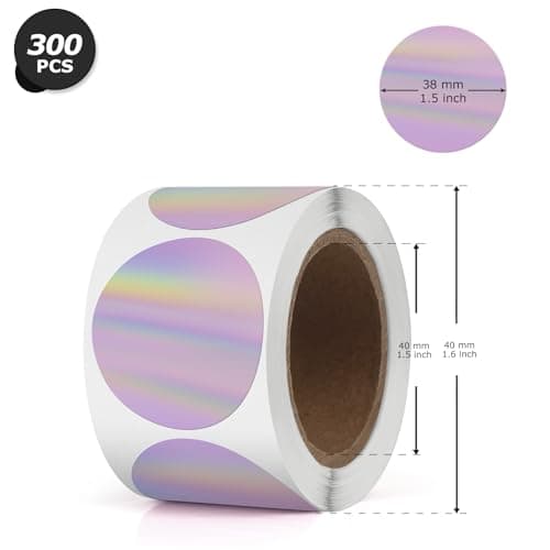 YIKIADA Holographiques Étiquettes Thermiques Rondes Adhésives 38 mm Violet Laser Autocollantes Imperméable Imprimable pour Bureau École QR Inventaire 200 Pièces par Rouleau
