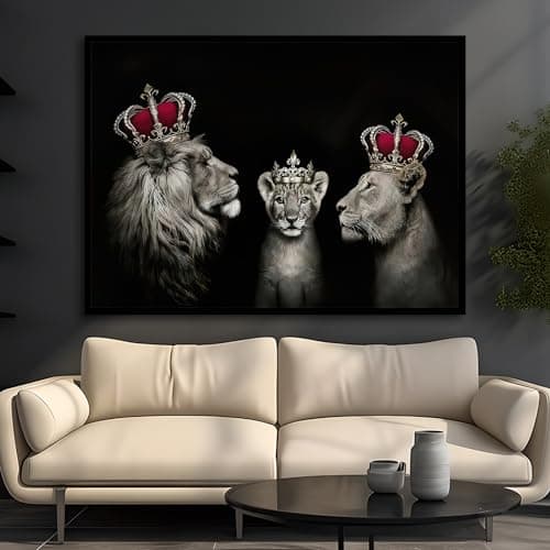 KAIDAARTLH Lion avec Couronne Blanc et Noir Animal Tableau sur Toile Tableaux Modernes Impressions Salon Chambre Affiche Mur Image Décoration Frameless(C,40x60cm)