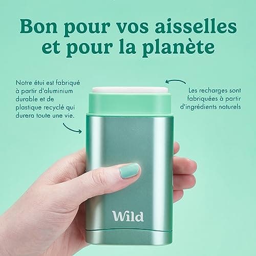 Wild - Déodorant Naturel Rechargeable - Sans Aluminium - Etui Aqua avec Lot Varié de Recharge (3 x 40g) - Comprend Fresh Cotton & Sea Salt, Jasmine & Mandarin et Coconut & Vanilla - Végan