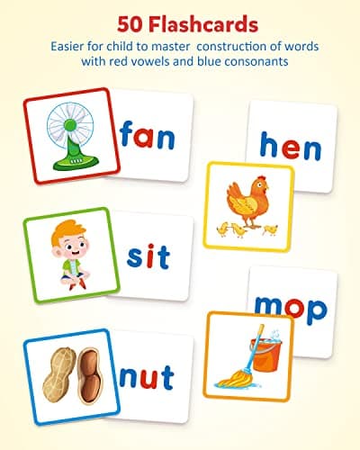 Coogam Cartes de vocabulaire avec lettres magnétiques ABC, pour apprendre à écrire des mots à vue CVC, jouet éducatif, cadeau pour enfants de 3, 4, 5 ans