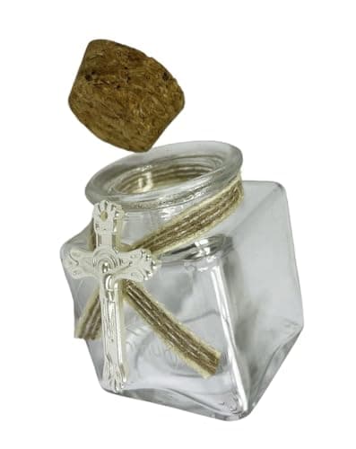 15 Bonbonnières en Verre 50ml avec Bouchon en Liège et Croix Blanche - Boîtes à Dragées Idéales pour Communion, Baptême, Mariage, Fête, Baby Shower - Cadeaux Invités et Décoration de Table