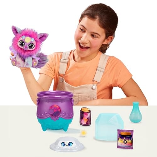 Magic Mixies Chaudron Magie des éléments Nouveaux Yeux Scintillants ! Fais apparaître Une Peluche Mixie au Milieu des Bulles du Chaudron et découvre 2 gemmes Surprises Magiques et solaires !