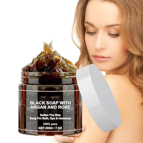 Savon Noir à L'argan et à la Rose,Savon Noir du Maroc Beldi,100% Organic Moroccan Black Soap,Savon Noir Marocain à 100% Biologique,Savon Exfoliant Pour Le Corps Au Savon Noir,Zawina Black Beldi Soap