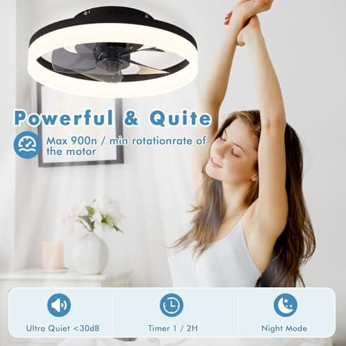 MOSSCO Petit Ventilateur de Plafond Silencieux avec Télécommande Pour Toutes les Saisons, 6 Vitesses et vent Réversible, LED Dimmable, 3000K- 6000K, et Moteur à courant Continu 40 cm