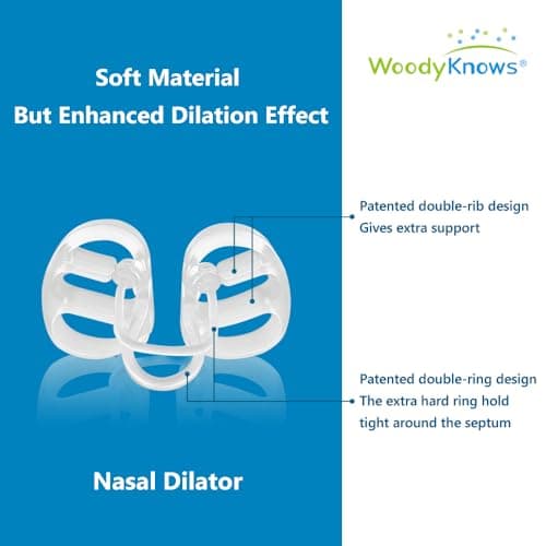 Dilatateur nasal super support WoodyKnows|Aide respiratoire pour les sports de sommeil|Aérations nasales douces et confortables|Solution anti-ronflement (Combinaison XS/S/M/L)