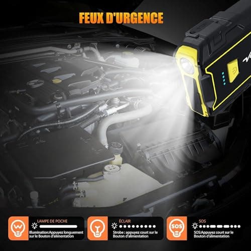 VoltSugre Booster Batterie Voiture 3000 Amp (7.0L+ Essence / 5.5L+ Diesel) Démarreur Portable Jump Starter Puissant pour Batterie au Lithium 12V