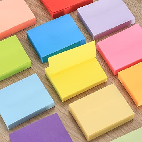 Pack de 24 Notes Sticky Notes, 12 Couleurs Autocollants Notes, Blocs de Notes de Bureau, 50 x 38 mm, 200 Feuilles par Couleur