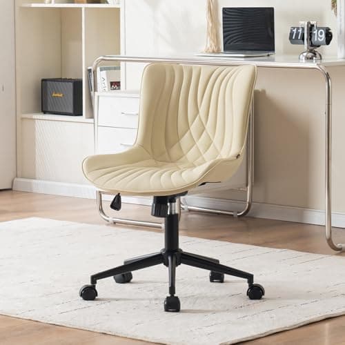 YOUTASTE Chaise de Bureau, Fauteuil Ergonomique avec Cuir PU, Chaise Pivotante avec roulettes & Dossier, Réglable en Hauteur et Fonction Bascule, pour Bureau, Chambre, Capacité 136kg, Beige