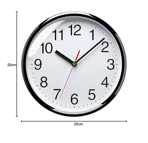 Plumeet Grande Horloge Murale, 25cm Horloge Murale Décorative de Qualité, Mécanisme Silencieux à Quartz, pour Maison/Cuisine/Bureau/École,Fonctionne sur Pile (Blanc)