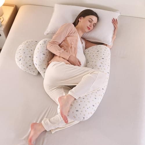Oreiller de grossesse pour dormir – Oreiller de grossesse pour le dos, les hanches, les jambes, oreiller de maternité doux pour femme enceinte, double cale amovible et réglable avec housse d'oreiller