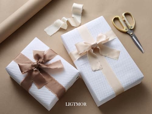 Ligtmor Ruban satin Mousseline de soie 13.5m x 3.8cm Cadeau Mariage Tissu Ruban pour emballage cadeau DIY Décoration -champagne & nude